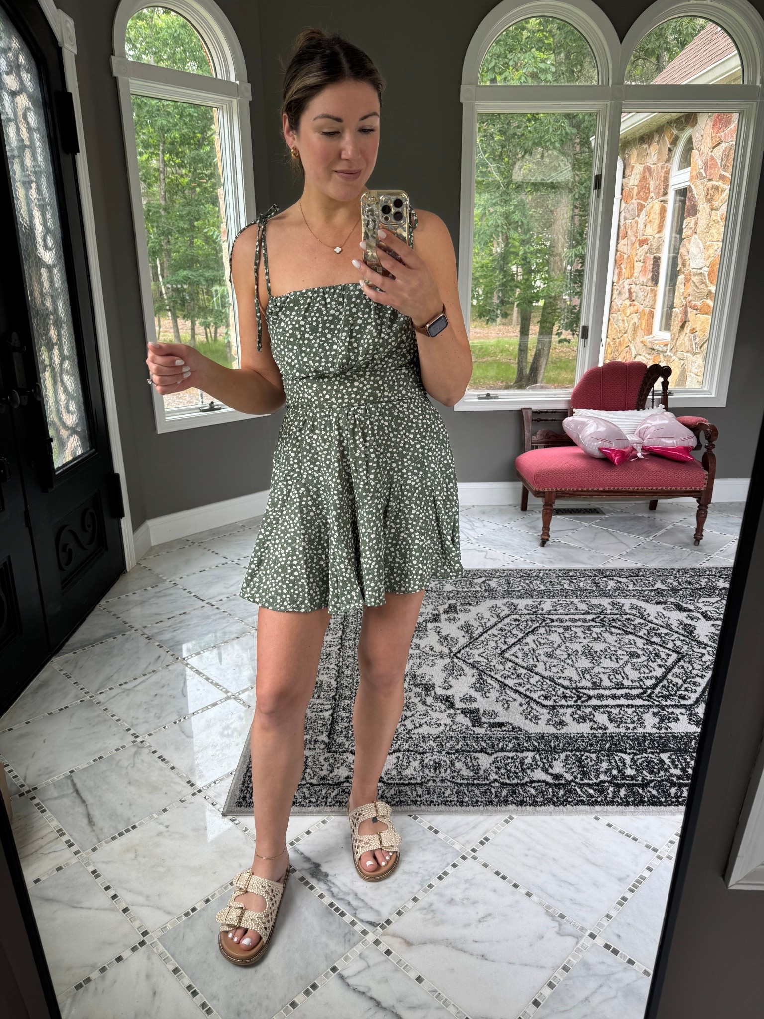 Trying on clothes for Barefoot Country Music Fest, how cute is this flower romper?! I’m going to wear it with white cowboy boots, but it’s so cute with sandals. Can re wear this all summer! So trendy with the little tie spaghetti straps too! 

Summer romper, vacation outfits, country concert outfit, country concert look, country concert dress, country concert romper, flower romper, country romper, country dress, green romper, green dress, every day gold necklace, clover necklace, every day sandals, woven sandals, crochet sandals

#LTKParties #LTKSummerEdit #LTKFindsUnder50