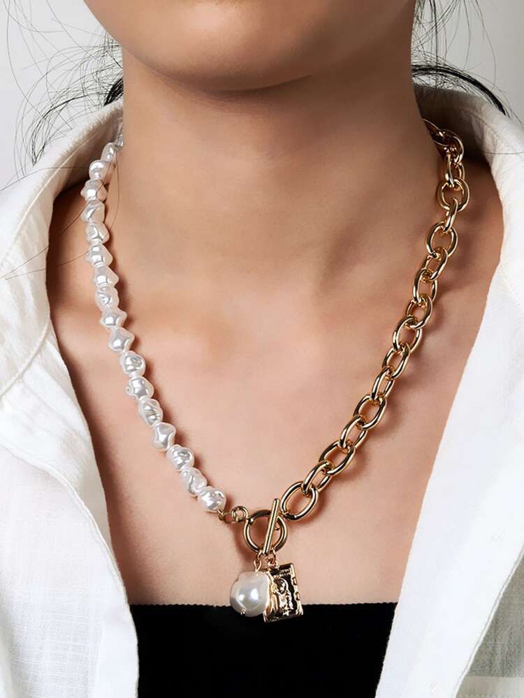 Faux Pearl Pendant Chain Necklace | SHEIN