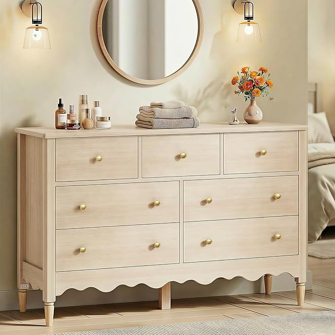 Cyclysio Dresser for Bedroom with 7 Drawers, 47" Wide Wooden Chest of Drawers, Wood Closet Clothe... | Amazon (US)