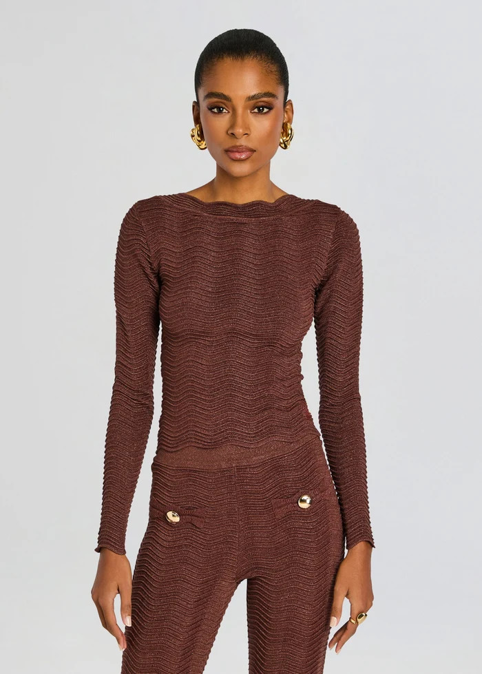 Galina Metallic Rib Knit Top | Retrofete