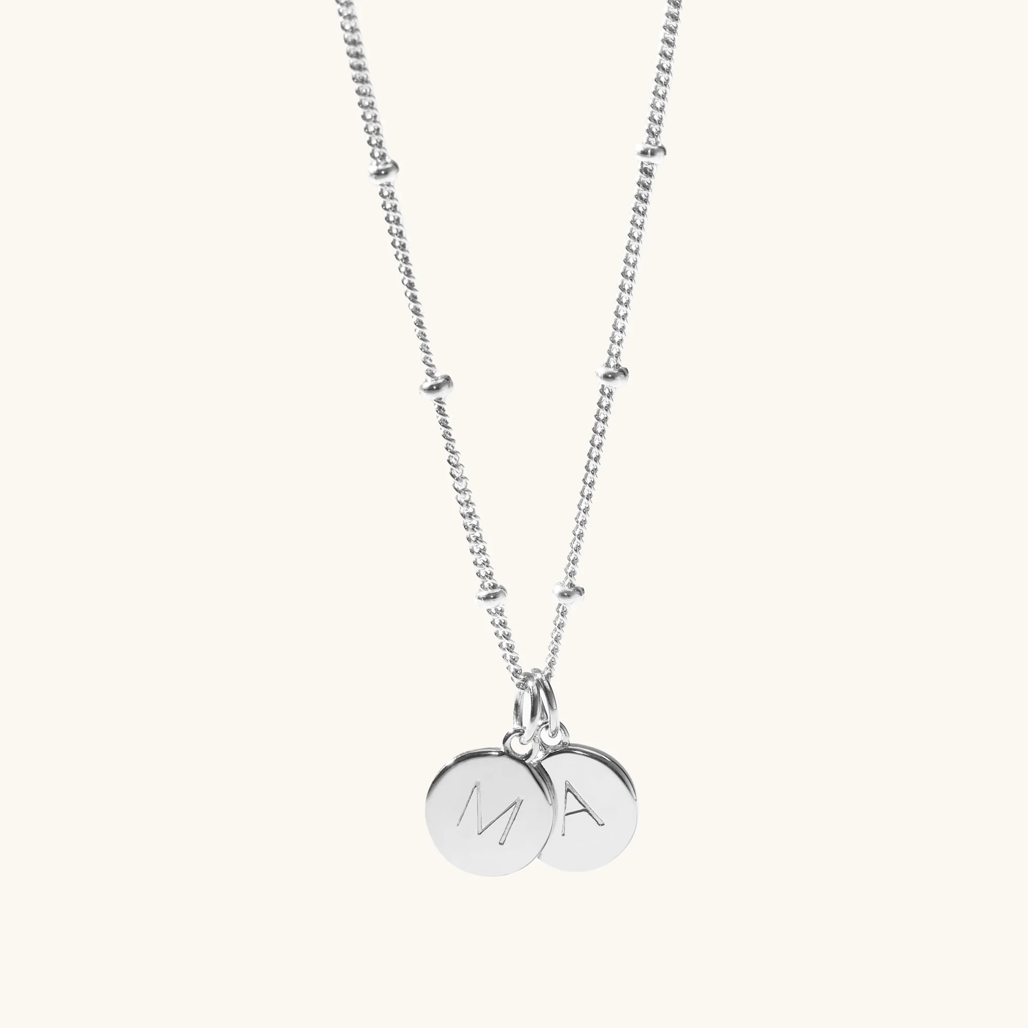 Mother and Child Discs, Sterling Silver, Women's Necklace with Bead Chain | Muru Jewellery.