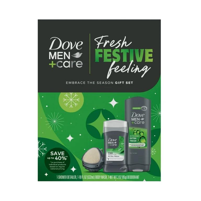 Dove Men+Care Holiday Gift Set: Extra Fresh Body & Face Wash, Deodorant Stick, Shower Tool | Walmart (US)