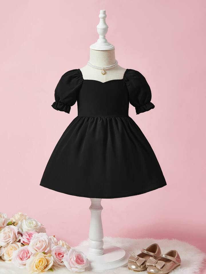 SHEIN Baby Puff Sleeve Sweetheart Neck Dress | SHEIN