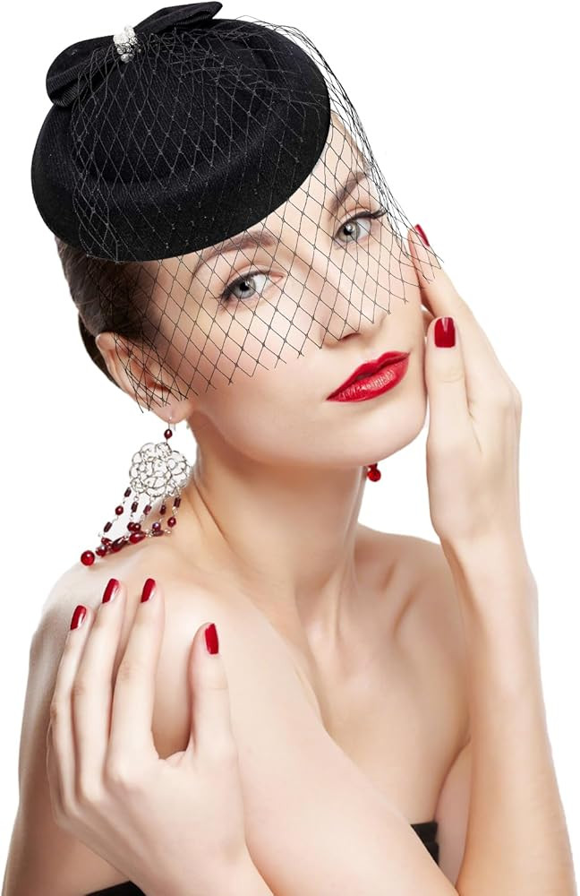 Fumwase 20s 50s Fascinators Hats Pillbox Mesh Net Veil Party Hat Vintage Mini Tea Party Headwear ... | Amazon (US)