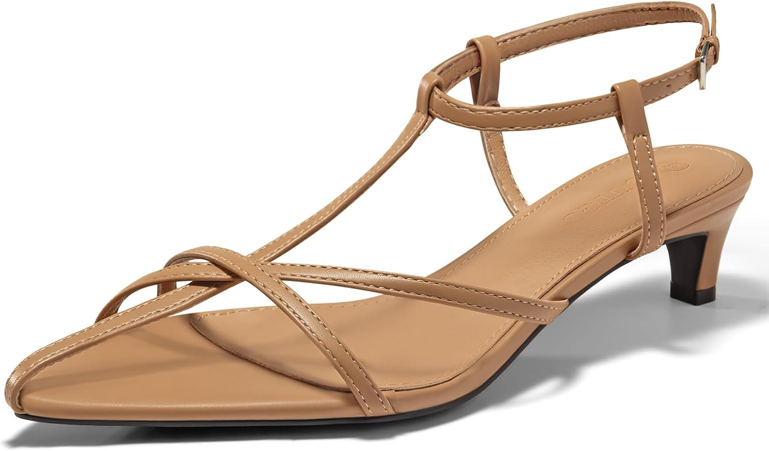 Coutgo Womens Dress Sandals Strappy Low Kitten Heels Pointed Open Toe Summer Beach Shoes | Amazon (US)