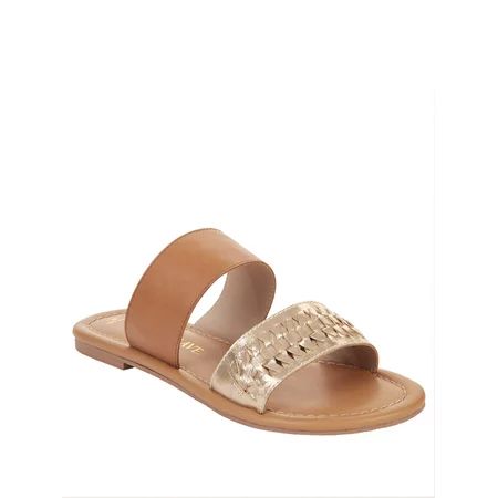 Melrose Ave Vegan Leather Dual Tone Two Strap Flat Slide Sandal (Women's) | Walmart (US)