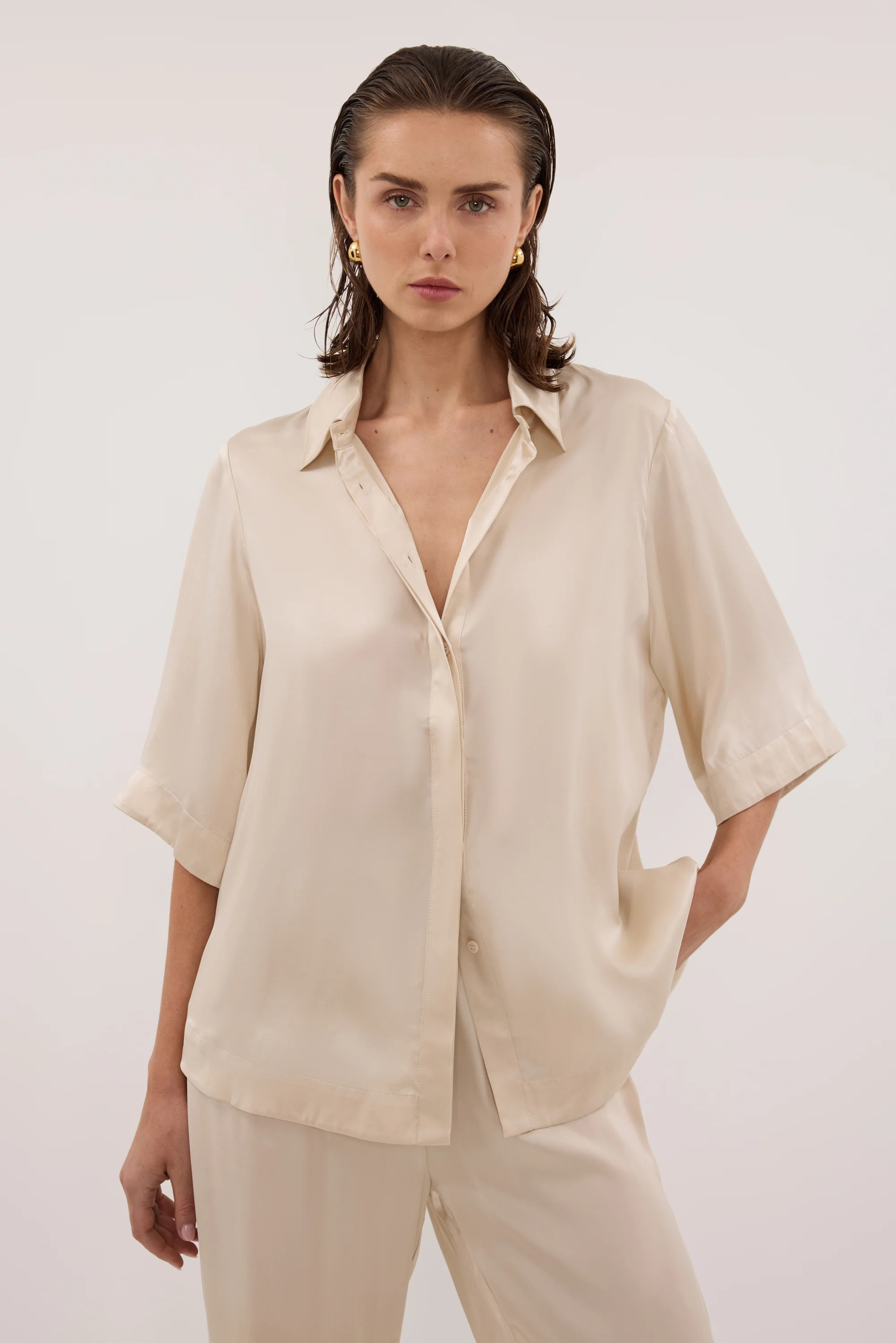 PERCY SANDSTONE SILK SHIRT | DISSH