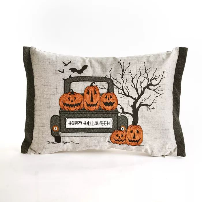 Lakeside LED Lighted Halloween Pillow with Vintage Truck and Pumpkin Motif | Target