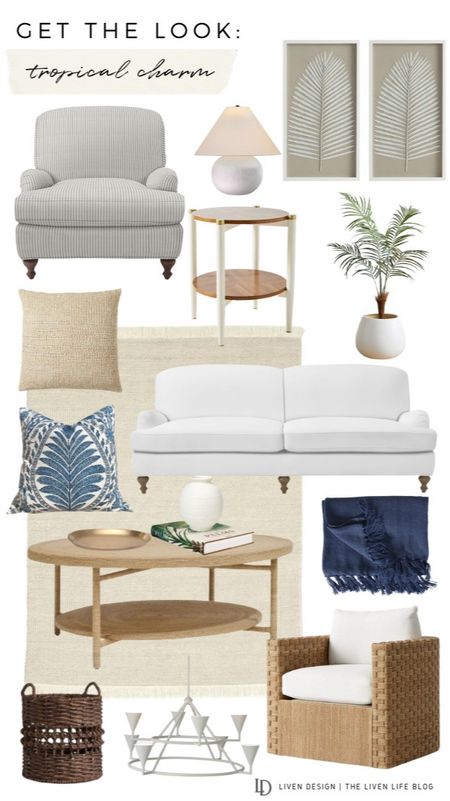 Living room decor. Sofa. Pinstriped armchair. Woven swivel armchair. Coffee table. Spring decor. Coastal. Tropical. Beach. Tapered lamp shade. Botanical art. Palm leaf art. Tropical Botanical pillow. Palm plant. Woven wicker rattan basket. White modern chandelier. Brass tray. Coffee table decor. White vase. Neutral natural Woven rug. 

#LTKSeasonal #LTKStyleTip #LTKHome