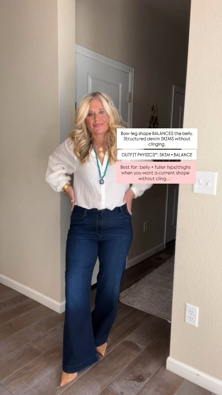 ✨Tap the bell, save and ❤️ start here over 40 fashion, midlife style, midsize fashion and luxury looks for less.  

1. Boyfriend 12 (size down if in between sizes.) 
2. Straight leg 12 (size up if in between sizes.)
3. Flare bow leg 31 petite (size down if in between sizes.)
4. Midrise lose 12 (size down if in between sizes.) 


For years, I thought finding jeans that worked with my belly meant finding the “right size.”

Turns out, the number on the tag was only part of it.

The shape of the jean changes everything.

Flare bow leg gives me balance.
Straight gives me that long ’90s-supermodel line.
Boyfriend gives me ease.
Mid-rise loose gives my belly + hips breathing room.

Same body in every photo. Completely different fit.

That’s what Outfit Physics™ is about—learning what works with our bodies, so getting dressed feels easier again.

Comment JEANS and I’ll send all 4 pairs + exactly what size I’m wearing.

👑 Helping you look good, feel good.-Lindsey Denver   Check back daily for belly-friendly style, confidence, and Outfit Physics™.

Comment SHOP below to receive a DM with the link to this post on my LTK ⬇ https://liketk.it/6p95f