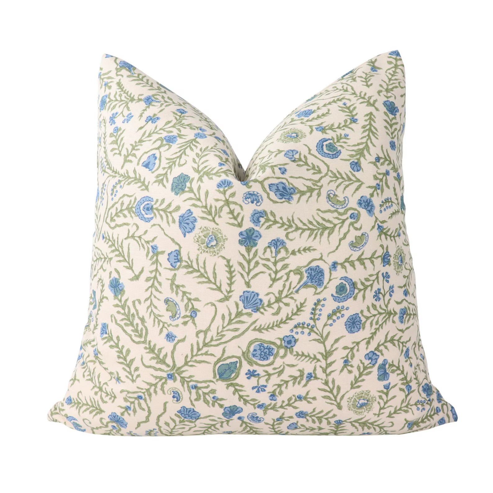 Bennison Cinnabar pillow cover in Green Blue on Oyster - ON BOTH SIDES // Designer pillow cover /... | Etsy (US)