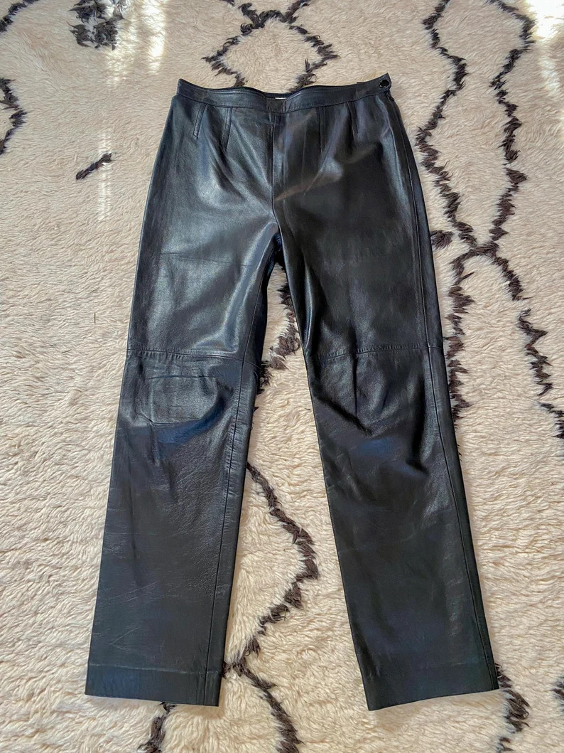 Vintage ESCADA Black Lamb Nappa Leather Pants - 1990s High Waist | Etsy (US)