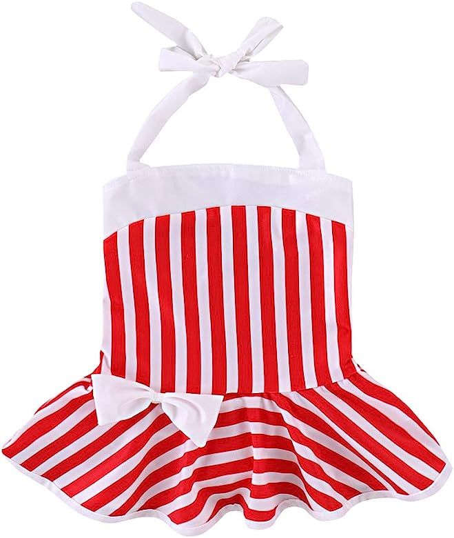 Infant Baby Girls Swimsuits Red Stripe Romper Bathing Suit One Piece Swimwear Bikini Outfits | Amazon (US)