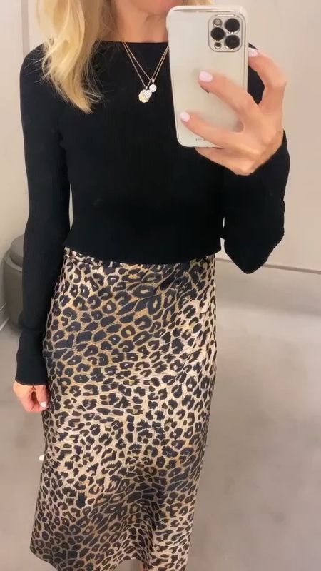 Leopard slip dress and sweater combo dress. Soo comfortable. Loved this dress because it’s simple yet you look very chic and out together. Great for Fall and holiday outings. Could wear to Thanksgiving and beyond! TTS. Gretchen wearing a small. 

#LTKSeasonal #LTKover40 #LTKHoliday