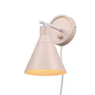 Globe Electric Tristan 1-Light Matte Blush Pink Dimmable Plug-In or Hardwire Sconce with Matte Wh... | The Home Depot