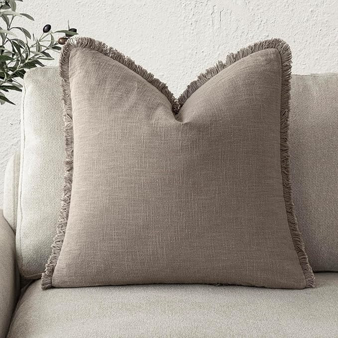 Foindtower Decorative Linen Fringe Throw Pillow Covers Cozy Boho Farmhouse Cushion Cover with Tas... | Amazon (US)