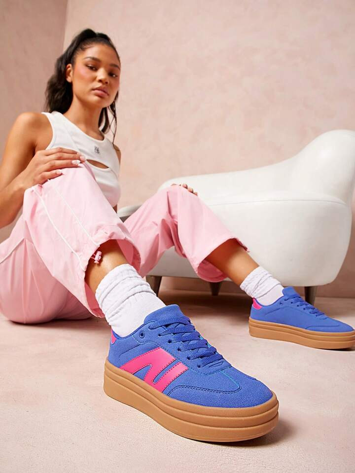 SHUZIA Women's Blue Purple Tripled-Stacked Platform Bold Sneakers,Low Top Skateboarding Style Wit... | SHEIN