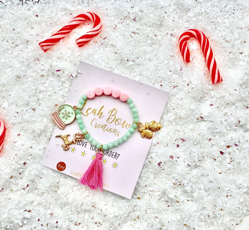 Christmas Bracelets for Kids Pink Christmas Bracelets Custom - Etsy | Etsy (US)