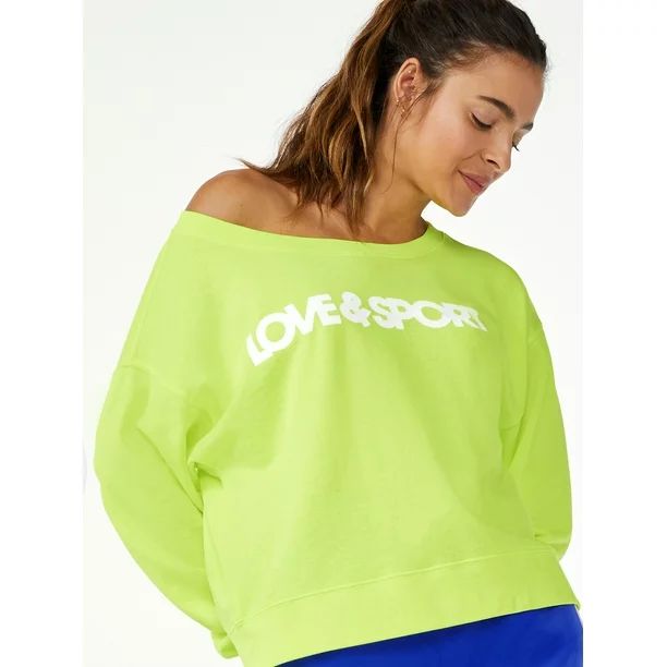 Love & Sports Women's French Terry Cloth Cropped Logo Sweatshirt | Walmart (US)