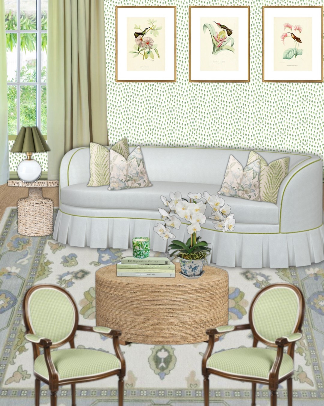 These Ballard design chairs are so cute with the green gingham and contrast welt! You can customize them too!! I’m huge on skirted furniture and this couch from coley home is insanely pretty!! Love a green formal sitting room! 

#LTKHome #LTKStyleTip #LTKSaleAlert