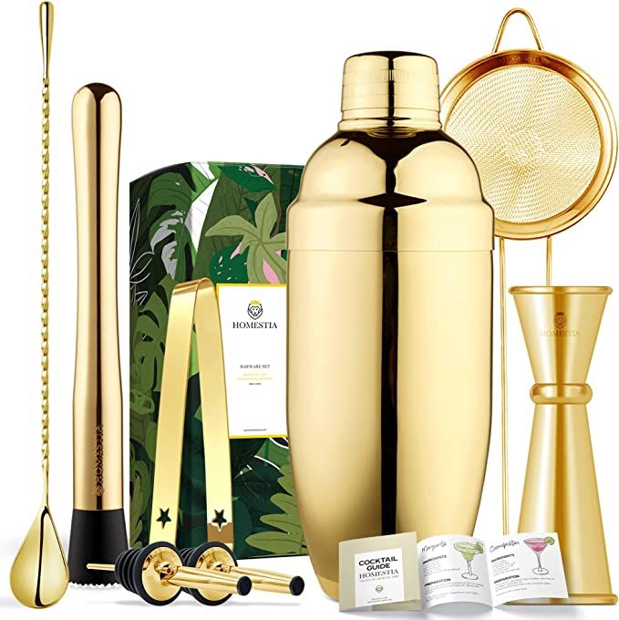 Gold Cocktail Shaker Set Stainless Steel Bar Cart Accessories Kit: 24oz Martini Shaker, Drink Mix... | Amazon (US)
