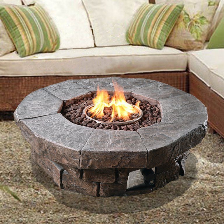 Teamson Home Outdoor Circular Stone-Look Propane Gas Fire Pit, Slate Gray | Walmart (US)
