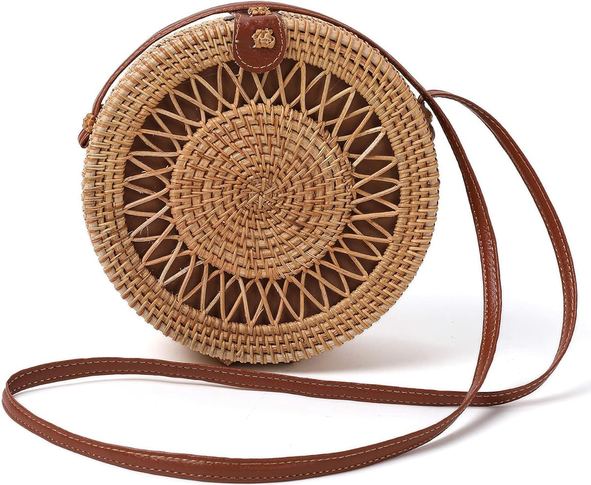 Rattan Bags for Women - Handmade Wicker Woven Purse Handbag Circle Boho Bag Bali | Amazon (US)