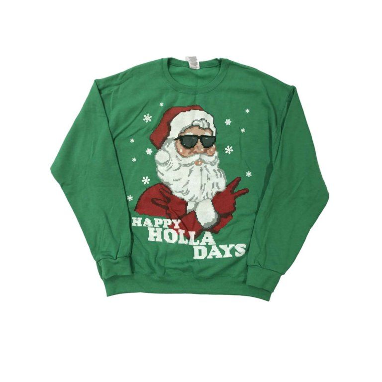 Holiday Party Mens Green Happy Holla Days Santa Claus Christmas Sweatshirt 2X | Walmart (US)