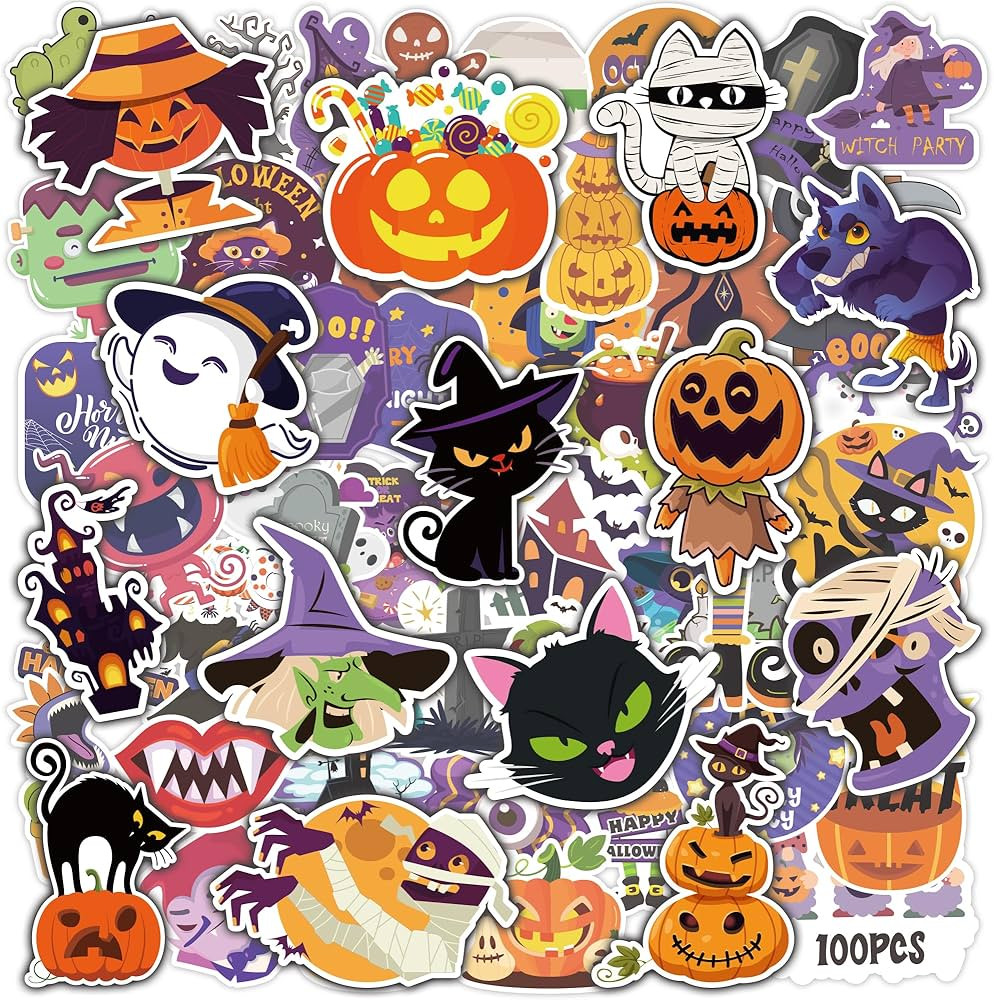 OHOME Halloween Stickers | 100 PCS Halloween Party Favors - Halloween Stickers for Kids - Vinyl H... | Amazon (US)