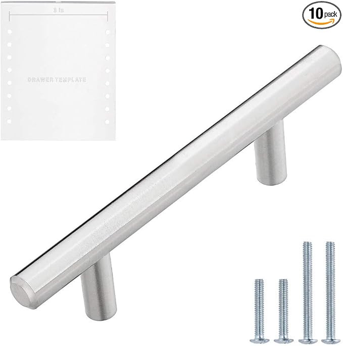 Lizavo 701-030SN Brushed Satin Nickel Cabinet Pulls Solid Modern Euro Style T Bar Kitchen Cabinet... | Amazon (US)
