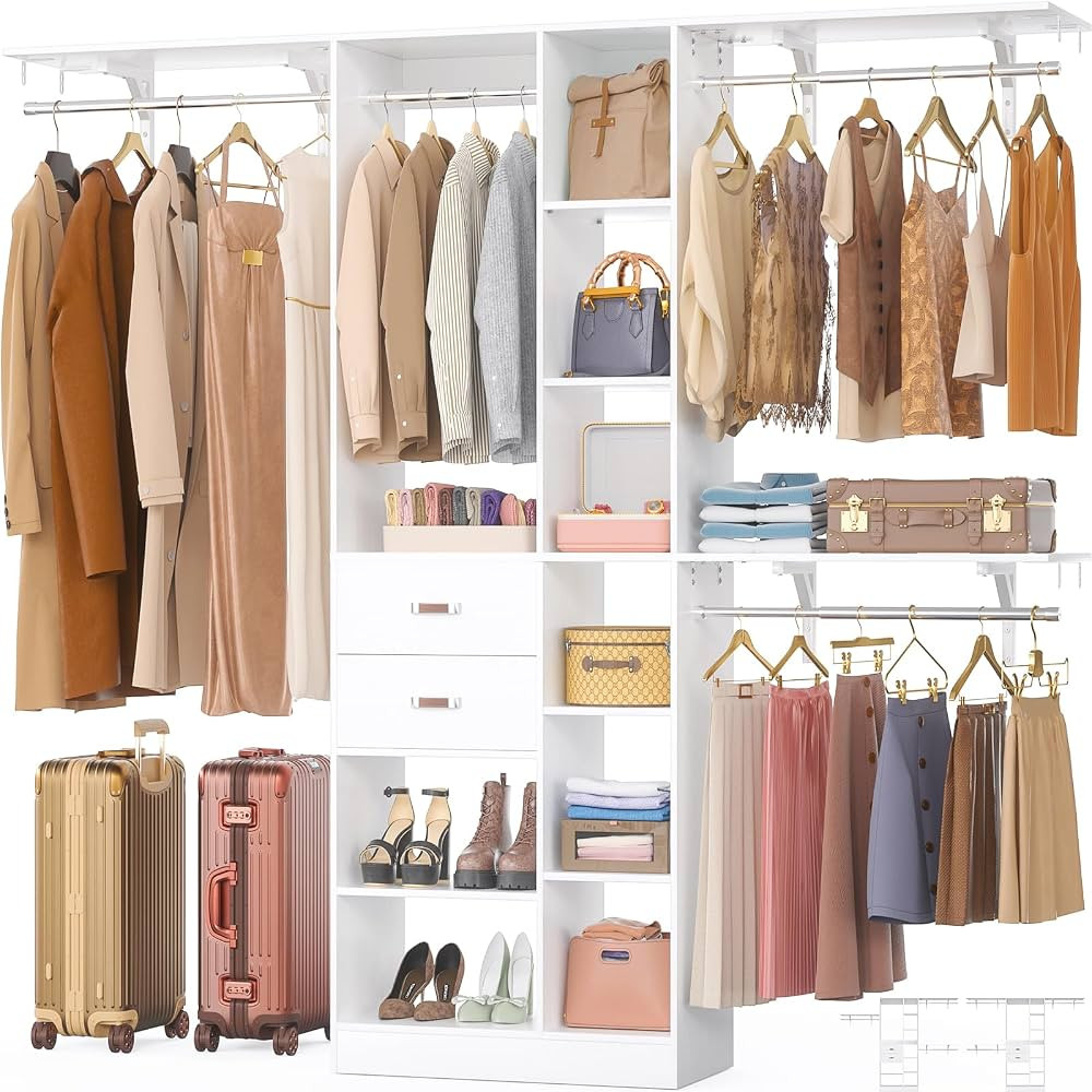 Cyclysio Upgraded Closet System with 13 Shelves, 8FT Closet Organizer System with 2 Wood Drawers,... | Amazon (US)
