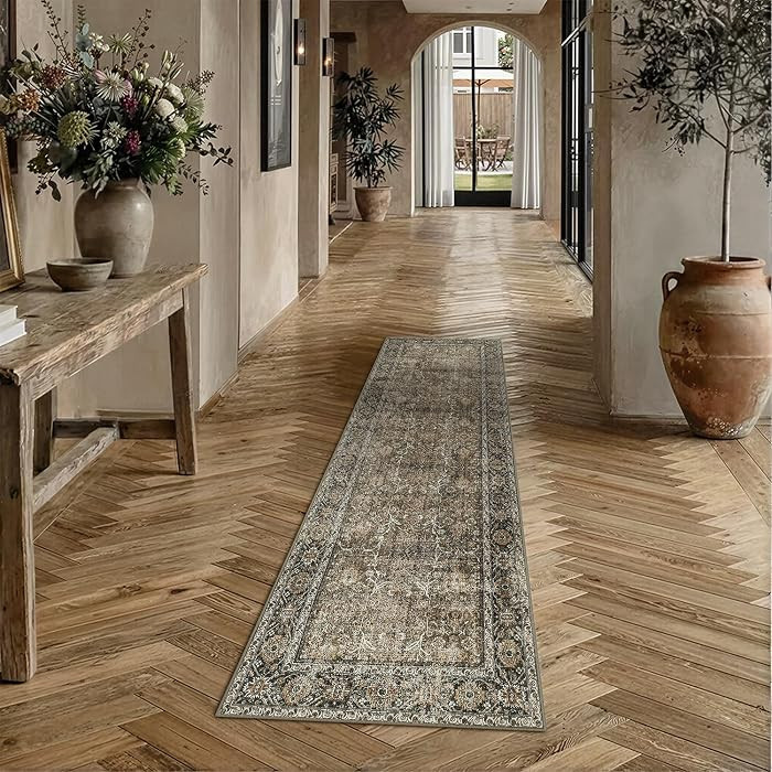 2x5 Washable Runner Rug Brown for Hallway Vintage Non Slip Long Carpet Soft Low Pile Kitchen Rug ... | Amazon (US)