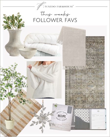 Follower favorites this week. 

Pottery vases, decor bowls, bed quilts, throw blankets, Loloi rugs, area rugs, casual sweaters, faux trees, entry rugs, snowflake ornament, recipe books, home decor, spring decor  

#LTKSeasonal #LTKFind #LTKhome