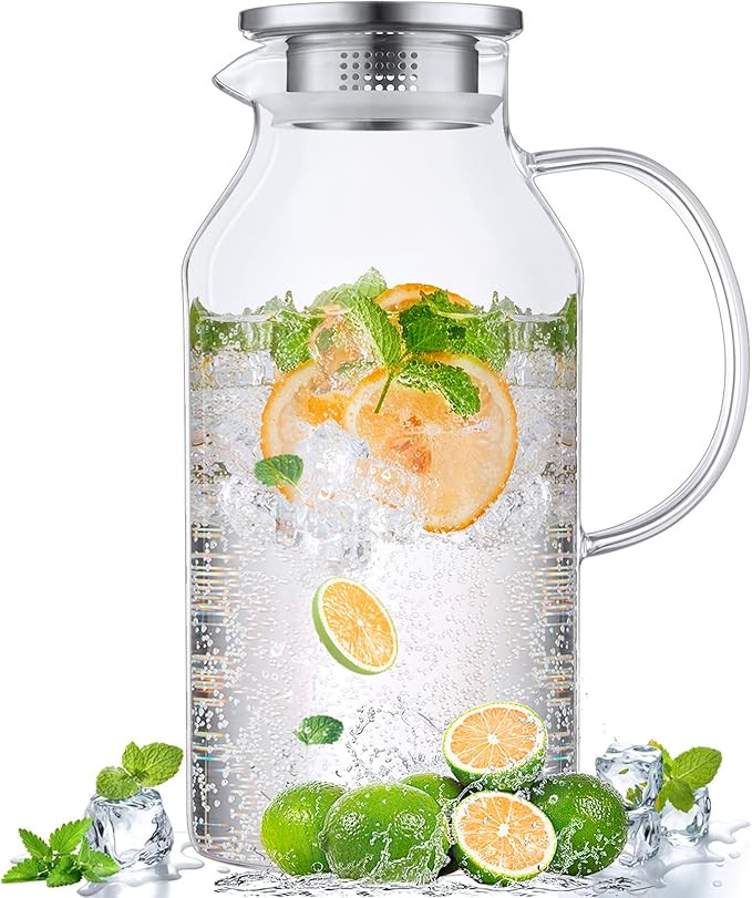 2.6 Liter 88 oz Glass Pitcher with Lid and Spout, Bivvclaz Glass Water Pitcher for Fridge, Glass ... | Amazon (US)