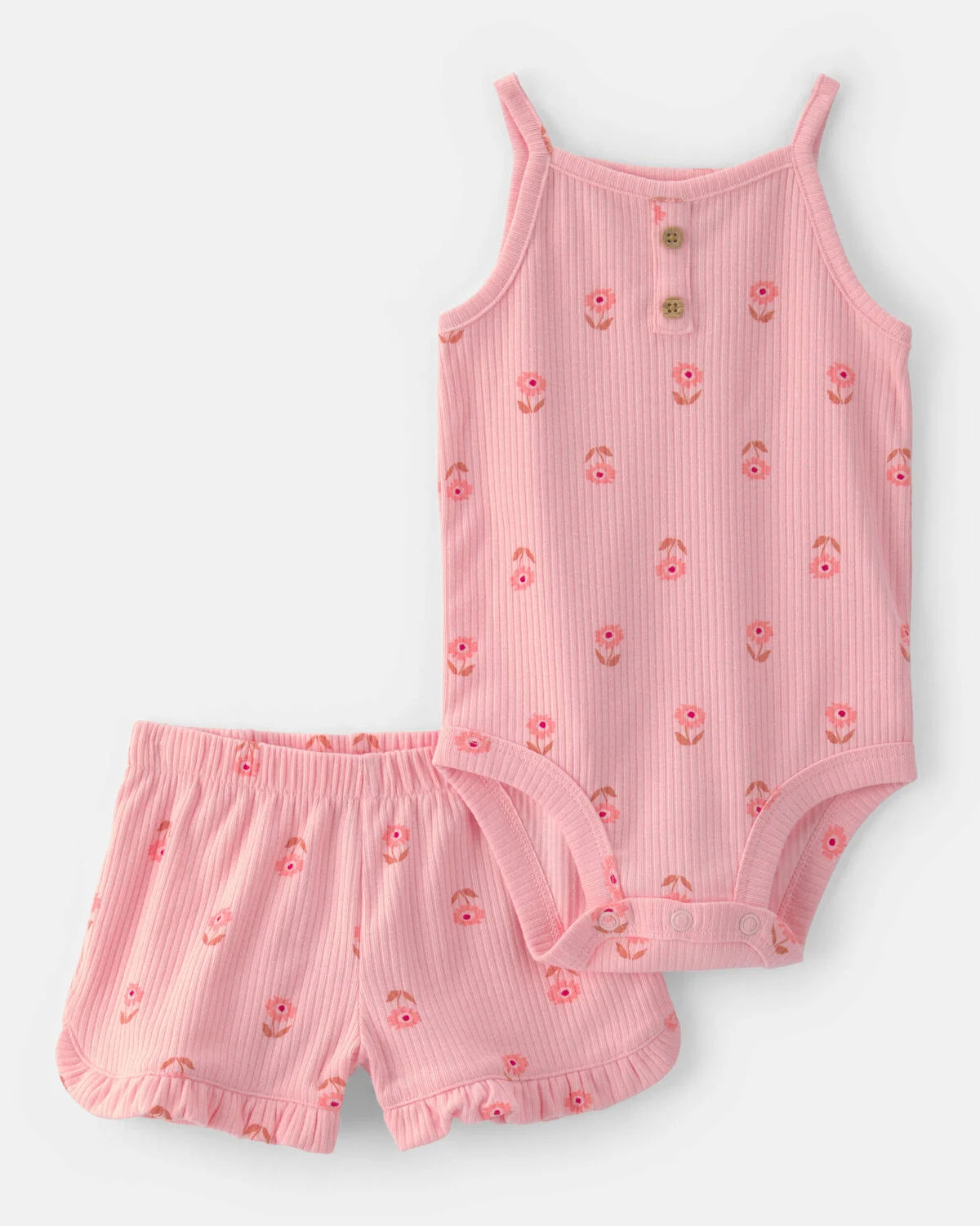 Baby Girl 2-Piece Floral Sleeveless Bodysuit & Short Set - Pink | Carter's Inc