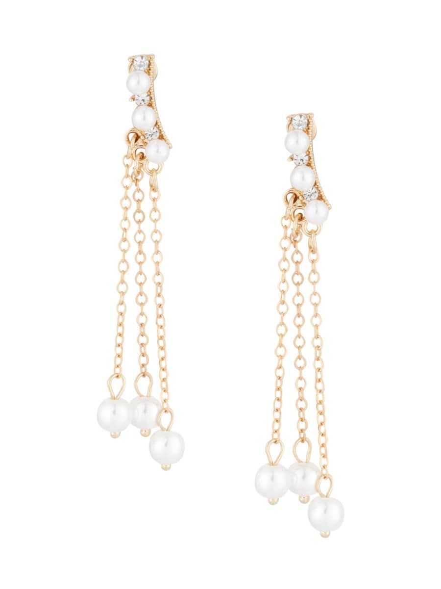 Goldtone, Acrylic Pearl, & Glass Crystal Ear Climbers | Saks Fifth Avenue