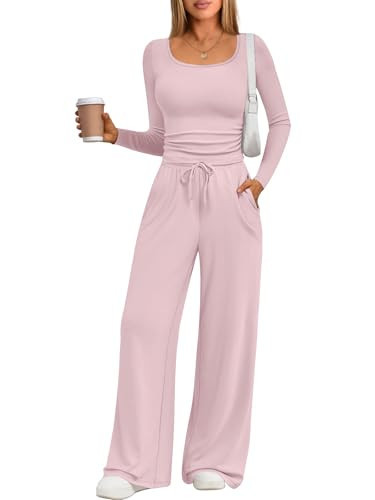 Trendy Queen 2 Two Piece Matching Lounge Set Womens 2025 Early Fall Outfits Fashion Must Have Y2K Comfy Airport Travel Quiet Luxury Clothes Wide Leg Pants Sweatsuit Sets Winter Clothing | Amazon (US)