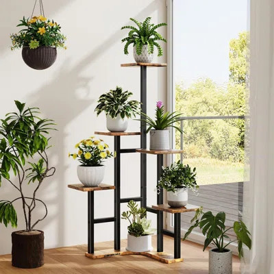 6 Tier Corner Plant Stand For Indoor Plants, Multi-Tier Flower Shelf Organizer With Sturdy Metal Frame, Space-Saving L-Shaped Design For Living Room, | Wayfair North America