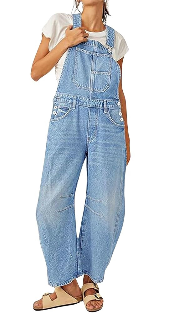 loveimgs Women Y2k Baggy Barrel Jeans Overalls Wide Leg Denim Pants Bib Overalls Jumpsuit Boyfrie... | Amazon (US)