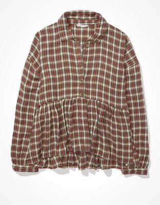 AE Plaid Flannel Babydoll Top | American Eagle Outfitters (US & CA)