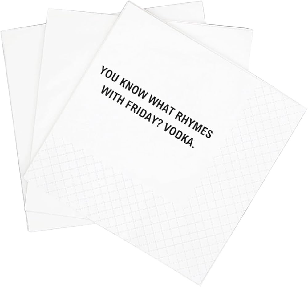SharkBliss Funny Quotes Cocktail Napkins, 100 Pack You Know What Rhymes With Friday Vodka Friday ... | Amazon (US)