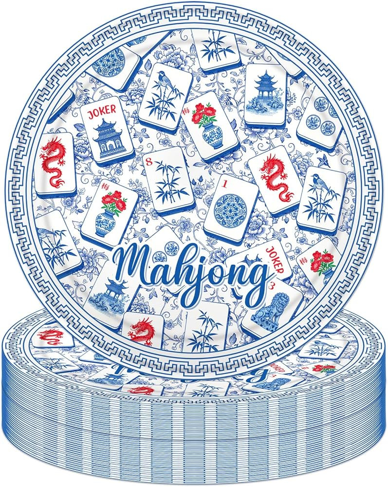 Mahjong Plates Party Decorations, 50PCS Mahjong Disposable Paper Plates Birthday Tableware Decora... | Amazon (US)