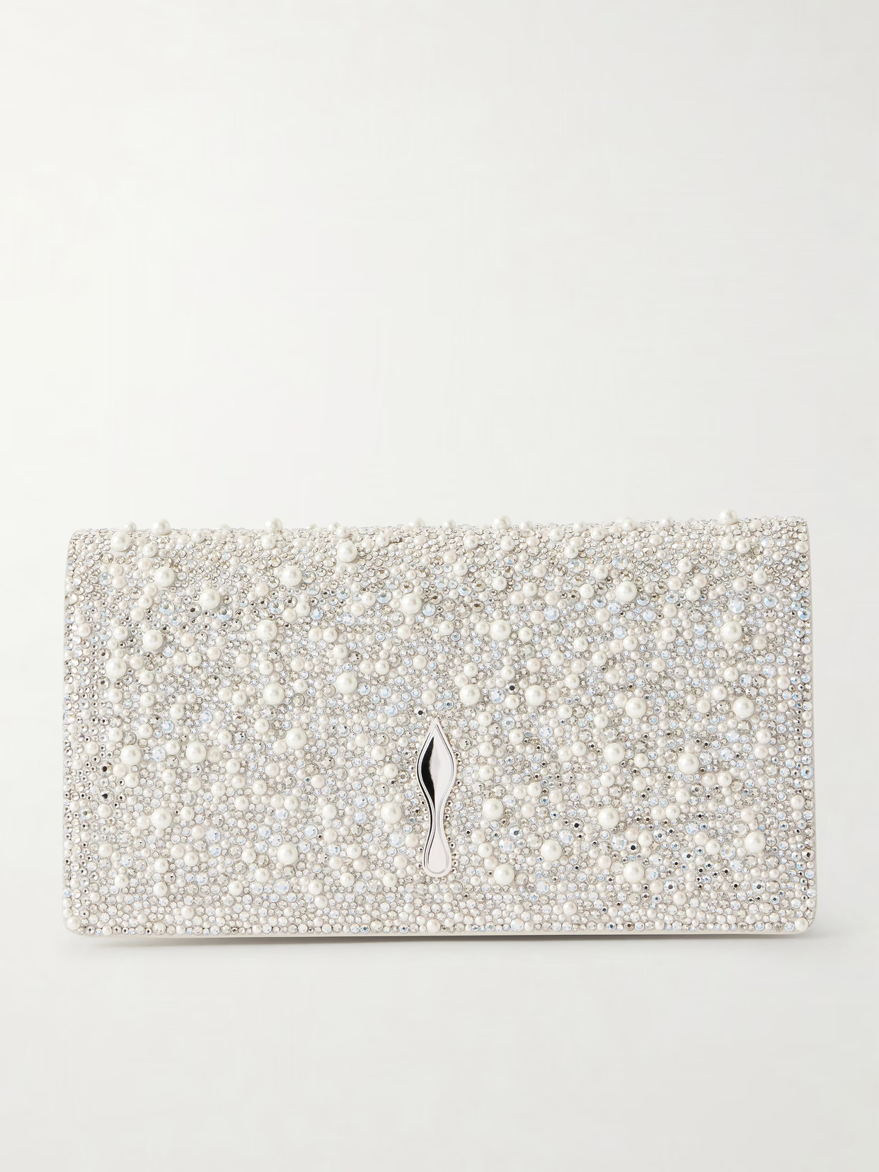Christian Louboutin - Bettina Embellished Metallic Leather Clutch - Silver | NET-A-PORTER (US)