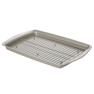 Rachael Ray 13"x19" Nonstick Bakeware Jumbo Cookie Pan with Roasting Rack Silver | Target