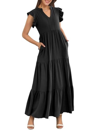ANRABESS Womens Summer Casual Maxi Dress V Neck Ruffle Sleeve Long Dresses Fashion Flowy Tiered B... | Amazon (US)