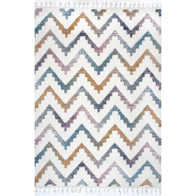 Mercedes Chevron White/Blue/Orange/Pink Area Rug | Wayfair Professional
