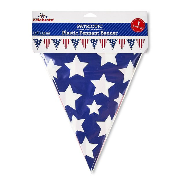 Patriotic Red, White & Blue Stars Plastic Pennant Banner, 12', by Way To Celebrate - Walmart.com | Walmart (US)