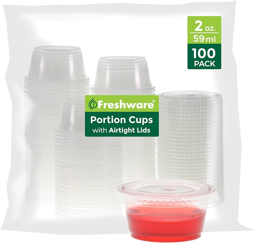 Freshware Plastic Portion Cups with Lids [2 Ounce, 100 Sets] Disposable Plastic Cups for Meal Pre... | Amazon (US)