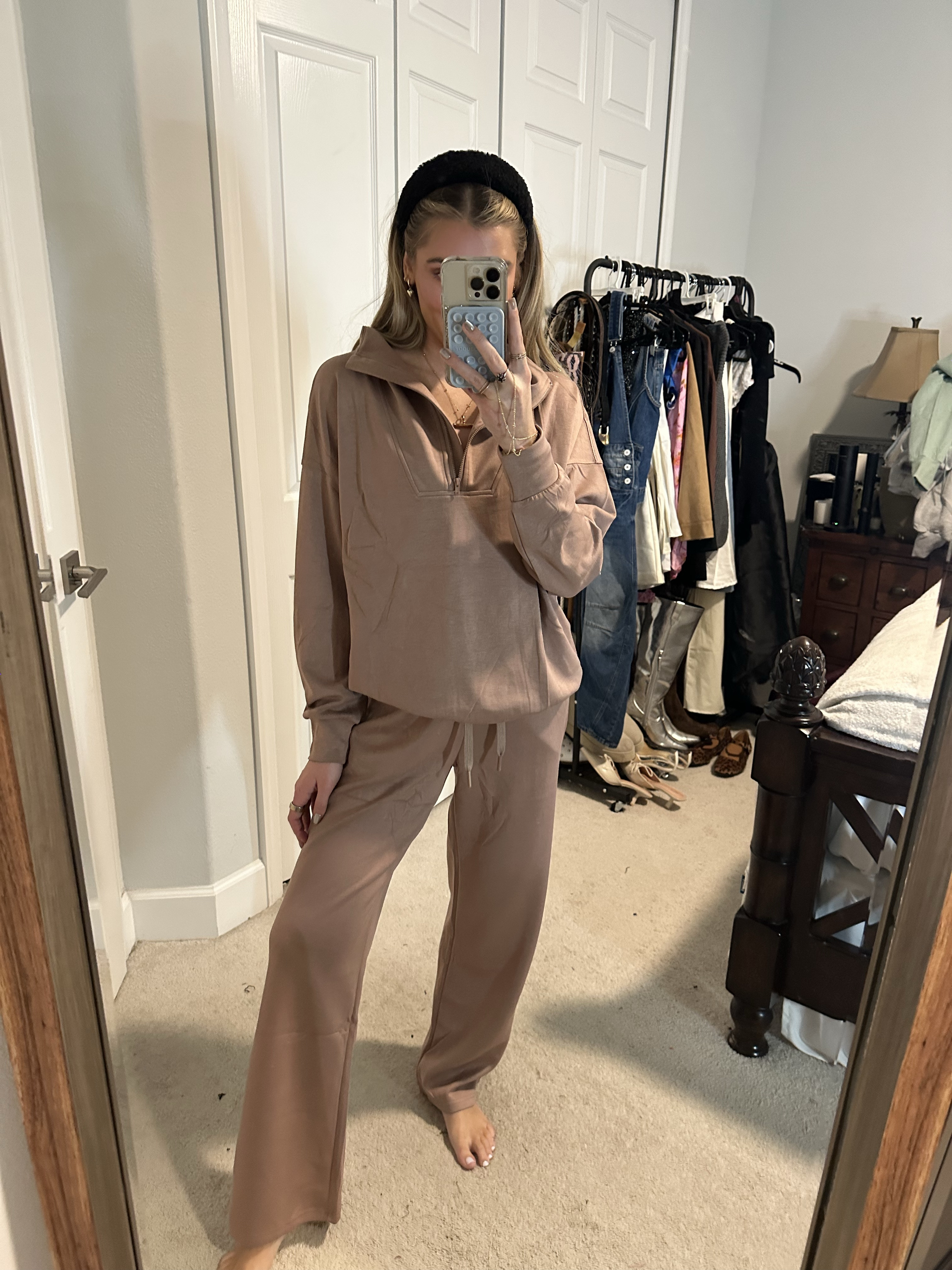 Amazon PINSPARK 2 Piece Sets for Women 2025 Fall Outfits Sweatsuit Oversized Sweatshirt Wide Leg Sweatpants Matching Set Tracksuit. Spanx dupe! I am wearing size small. Travel outfit inspo. This sweatsuit set includes a half-zip, long-sleeve oversized sweatshirt and high-waisted drawstring wide-leg sweatpants with pockets, making it a stylish 2 piece tracksuit set. 

#LTKFindsUnder50 #LTKTravel #LTKSaleAlert