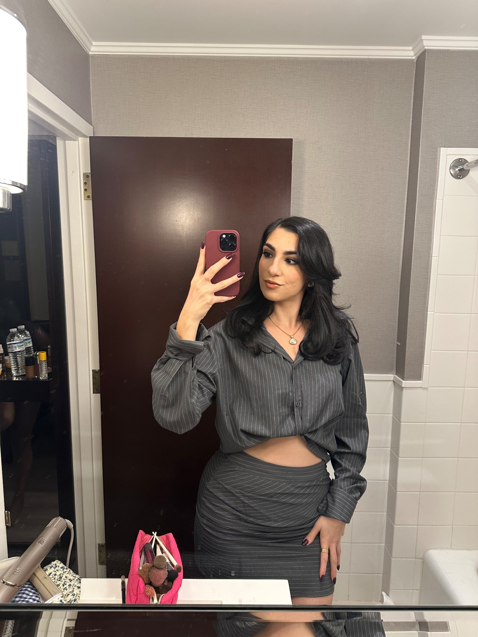 Two piece set
Pinstripe set
Gray set
